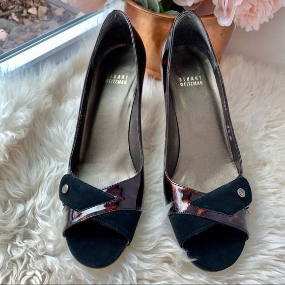 Stuart Weitzman Tortoise Leather Suede Heel Pumps - Picture 2 of 15